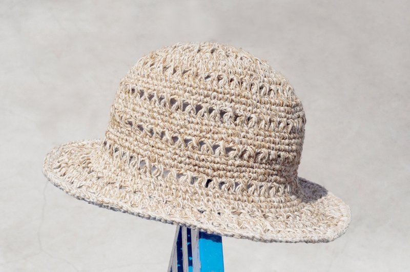 情人节礼物 限量一件手工编织棉麻帽/编织帽/渔夫帽/草帽/草编帽 - 撒哈拉沙漠 镂空编织 原色棉麻帽 - 帽子 - 棉．麻 卡其色