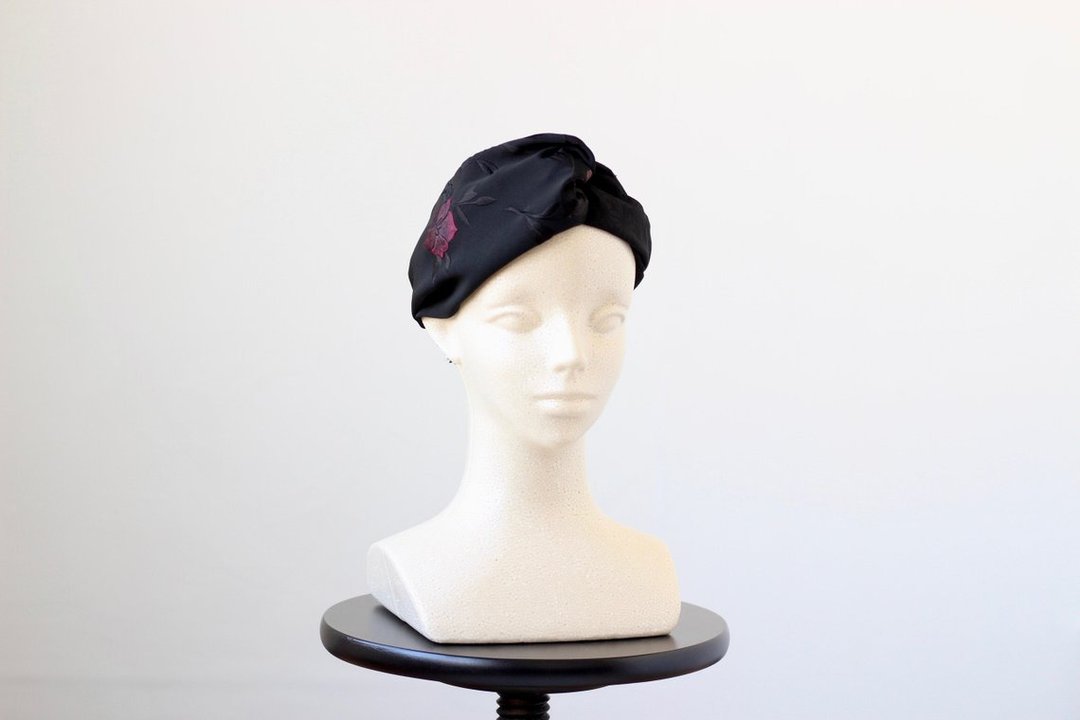 black twist headband, turban, embroidered turban - 发带/发箍 - 丝．绢 黑色