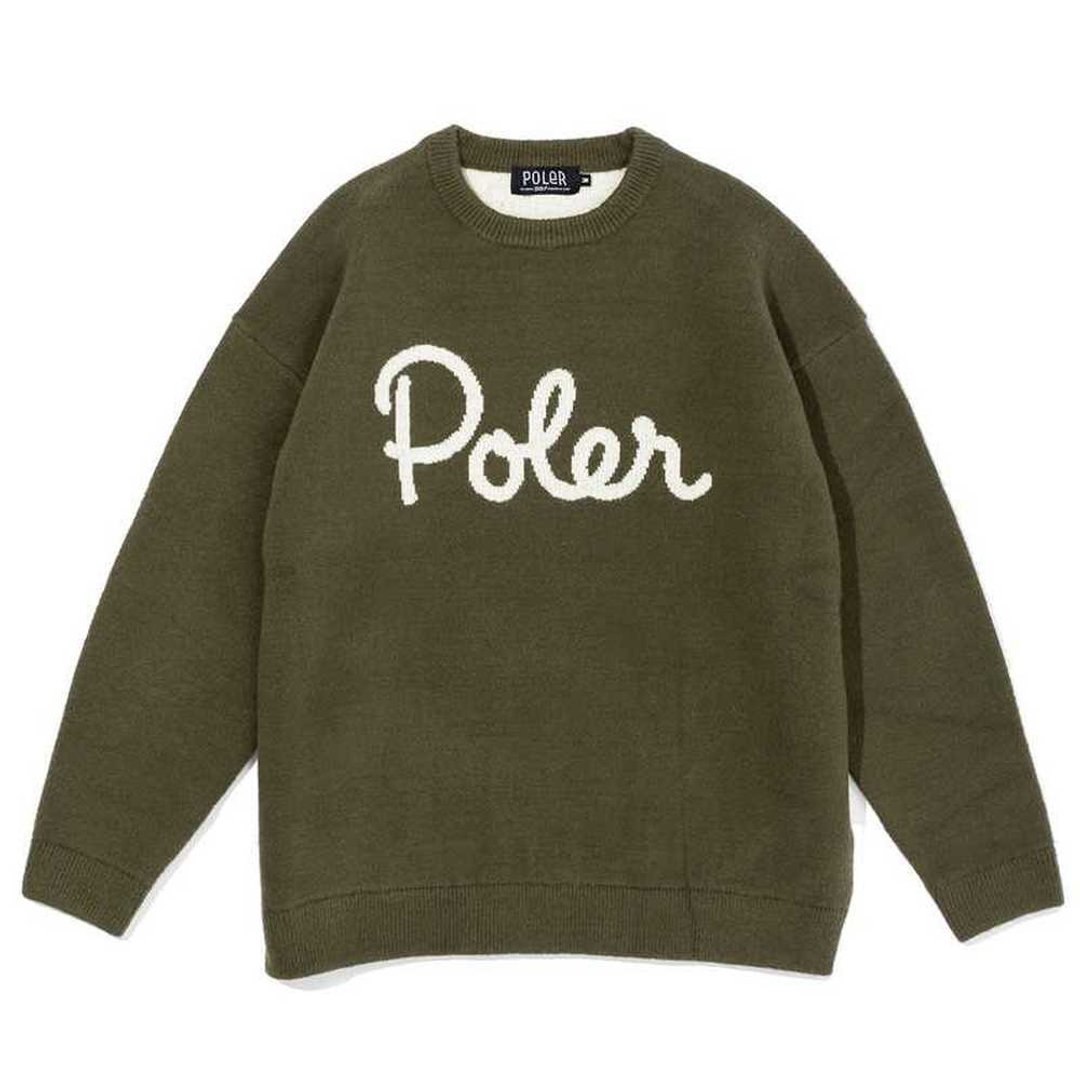 日本限定 POLER ELBOW PATCH KINT 手肘补丁针织上衣 橄榄绿 - 男装针织衫/毛衣 - 其他材质 绿色