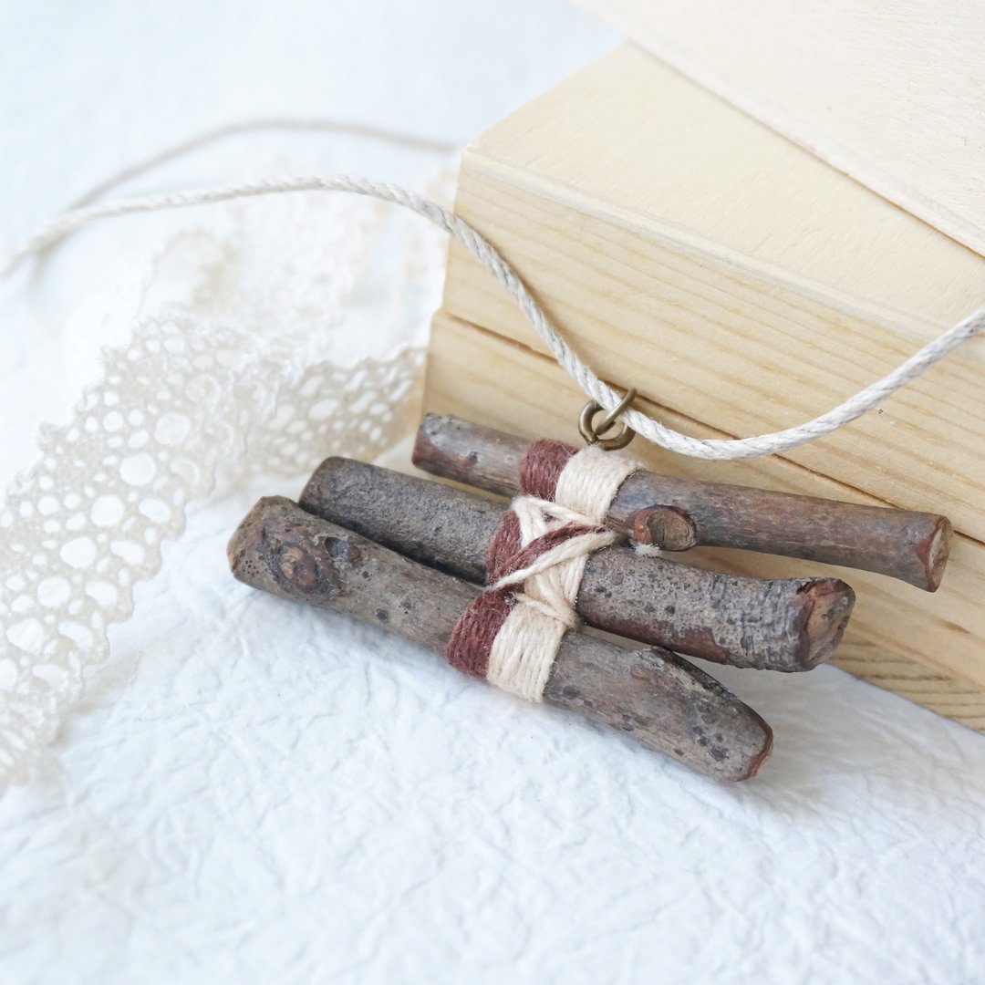 木质 树枝 自然 手工项链 颈链 Upcycling 升级再造 环保 - 自然木色 - 颈链 - 木头 咖啡色
