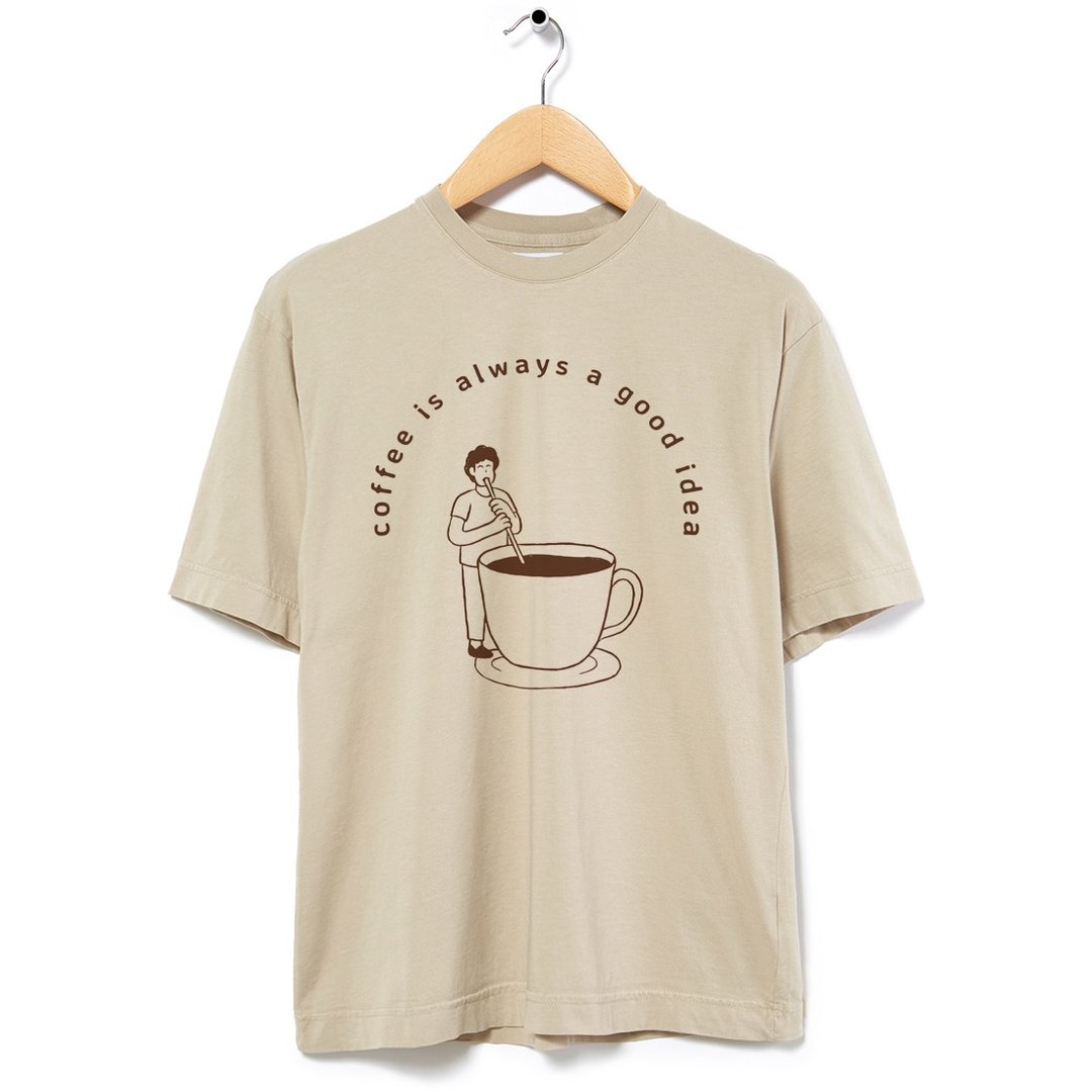 coffee good idea 中性短袖T恤 卡其 交换礼物快速出货咖啡疯设祭 - 女装 T 恤 - 棉 卡其色