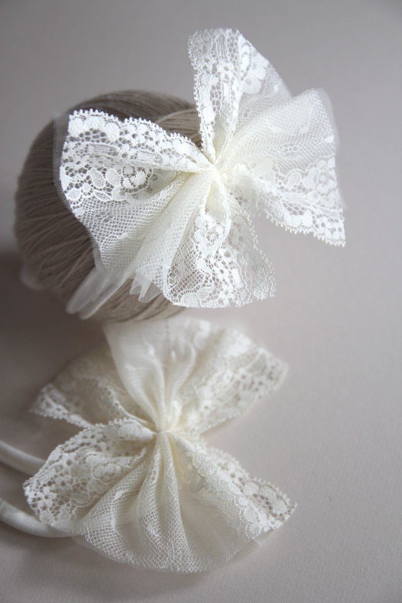 婴儿头带 宝宝头带 婴儿头饰 头饰 弥月礼物 弥月头饰 百日宴头饰 - 婴儿帽/发带 - 棉．麻 白色