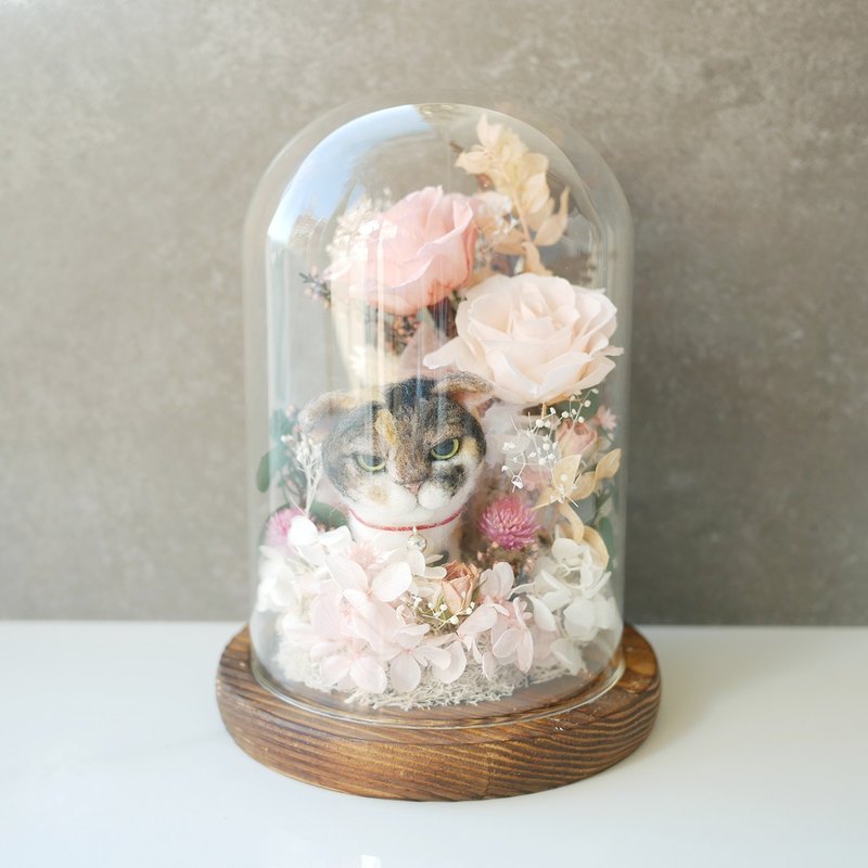 三花猫定制化羊毛毡  宠物定制 公仔 永生花钟 - 玩偶/公仔 - 羊毛 粉红色