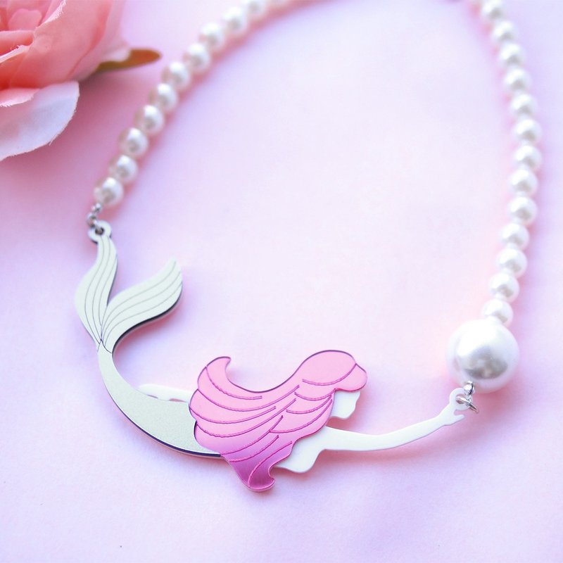 美人鱼珍珠颈链 - 颈链 - 压克力 粉红色