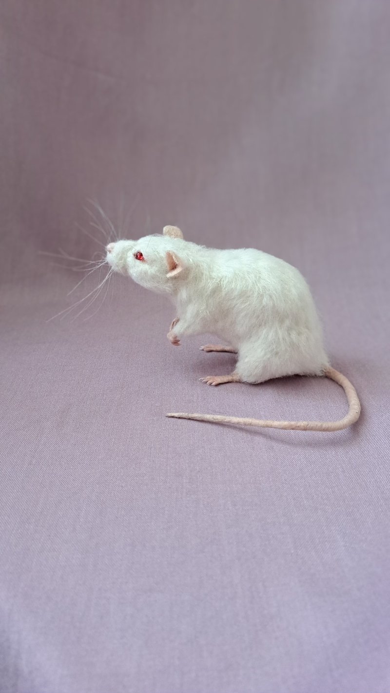 白老鼠的毛毡雕塑 毛毡老鼠 鼠雕像 - 玩偶/公仔 - 羊毛 白色