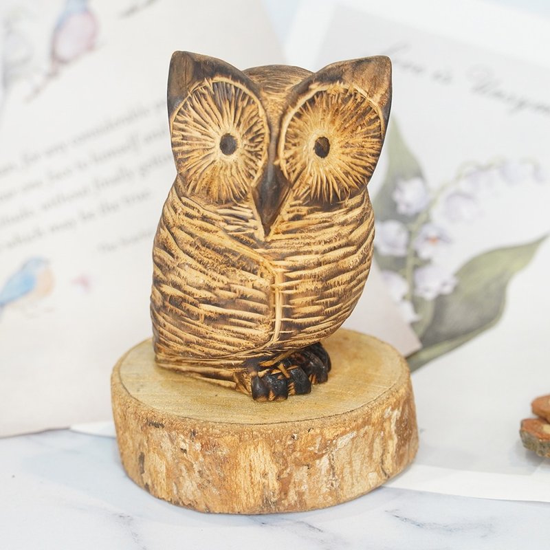肖楠高角鸮木雕猫头鹰owl-郭国庆原创 - 摆饰 - 木头 咖啡色