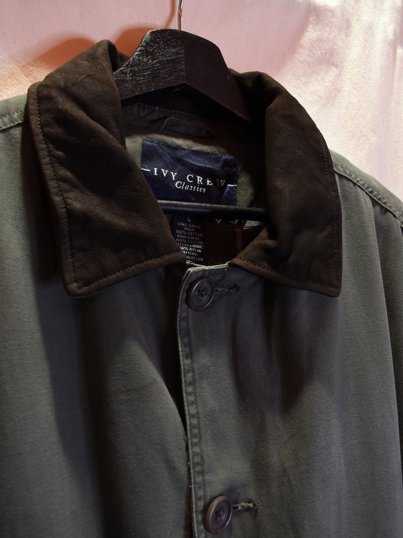 Vintage 狩猎外套 皮领口灰绿 - 男装外套 - 棉．麻 