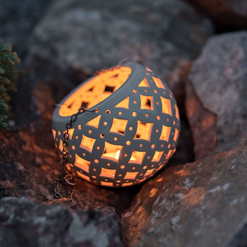 Hanging Candle Holder with Geometric Ornament, Hanging Plant Pot for Patio Decor - 蜡烛/烛台 - 陶 