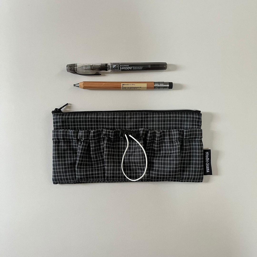 防泼水 笔袋 (黑格纹) 笔盒 手帐 杂志胶带 文具 办公用品 - 铅笔盒/笔袋 - 棉 黑色