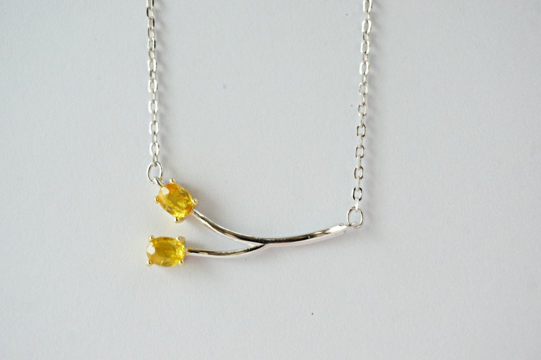 Natural Yellow Sapphire Necklace Silver925. - 项链 - 纯银 黄色
