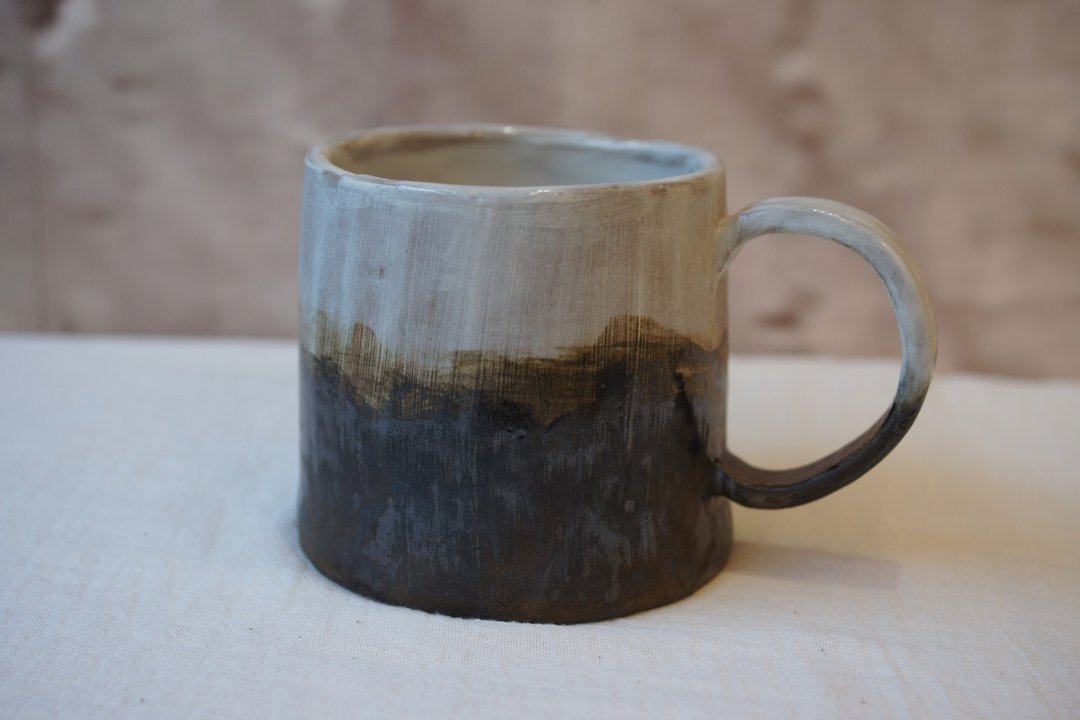 粉引手作黑金马克杯  350ml 咖啡杯 水杯 大陶杯 - 咖啡杯/马克杯 - 陶 黑色