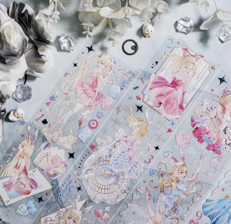 甜水荷官 粉色兔女郎 PET 和紙膠帶 珠光 10米卷 台灣製 - 纸胶带 - 其他材质 粉红色