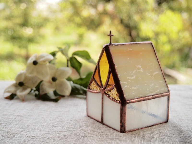 Chapel Mimosa shining at sacred night Candle holder for LED candle · stained glass - 灯具/灯饰 - 玻璃 黄色