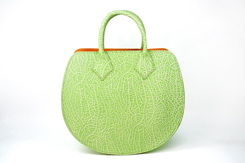 Melon handbag Yubari Melon Cowhide cantaloupe handbag - 手提包/手提袋 - 真皮 绿色