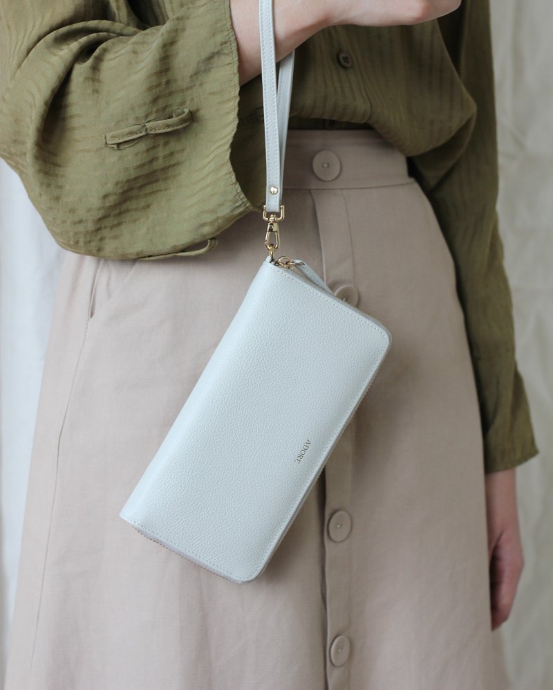 MeLLow - Round Zip Wallet - Light Grey - 皮夹/钱包 - 真皮 灰色