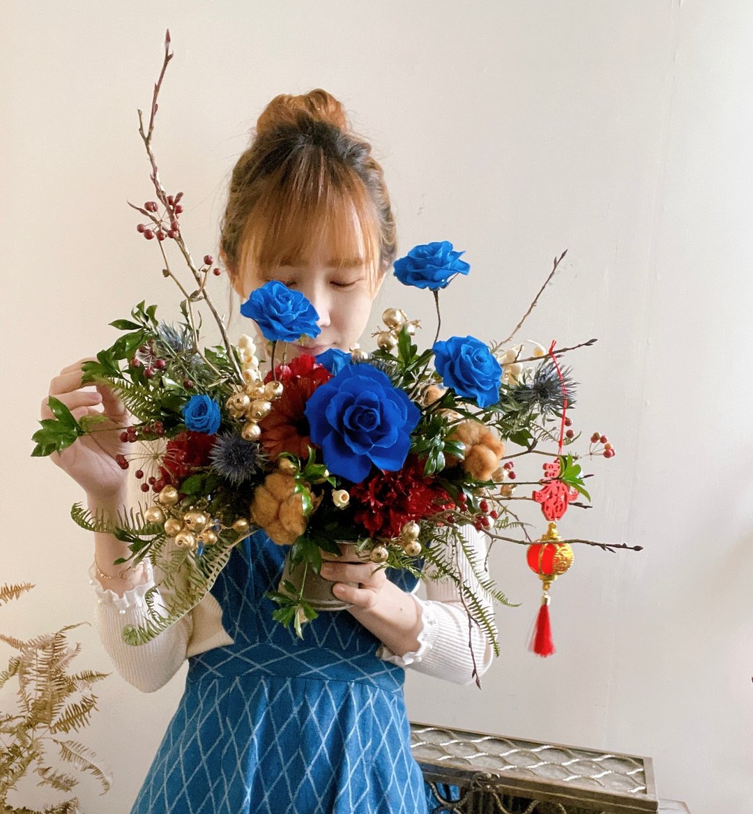 国旗蓝 大盆花 永生花年花 巨型永生盆花 - 干燥花/捧花 - 植物．花 蓝色