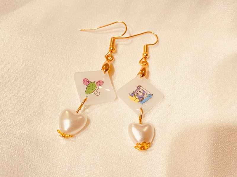 欢迎夏日仙人掌耳环 - 耳环/耳夹 - 其他材质 白色