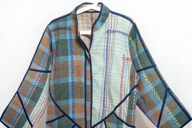 手缝纱丽布拼接纯棉外套 印度纯棉拼布罩衫 纱丽线刺绣外套-油画 - 女装休闲/机能外套 - 棉．麻 多色