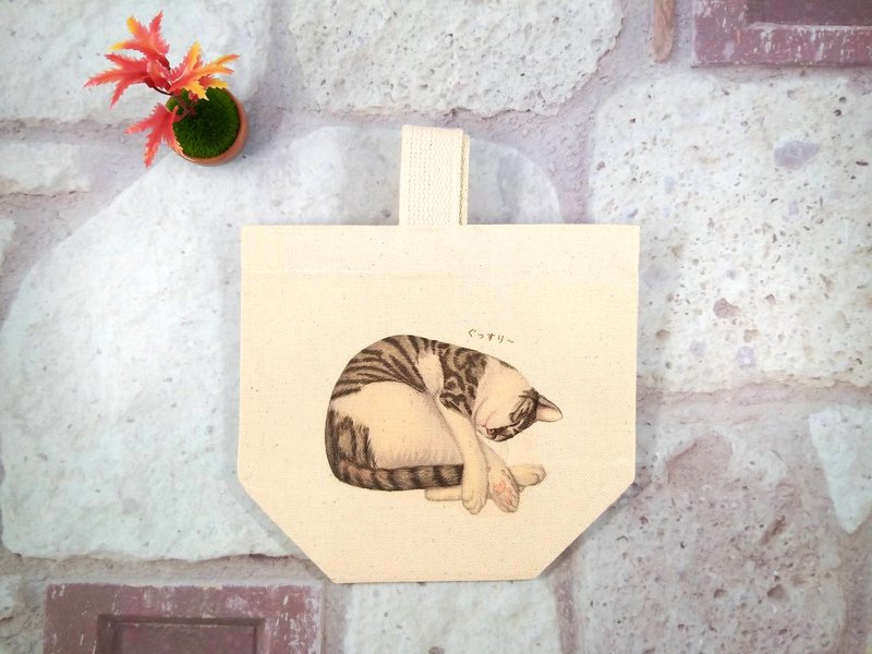 熟睡虎斑猫-有底单织饮料提袋 - 随行杯提袋/水壶袋 - 其他材质 