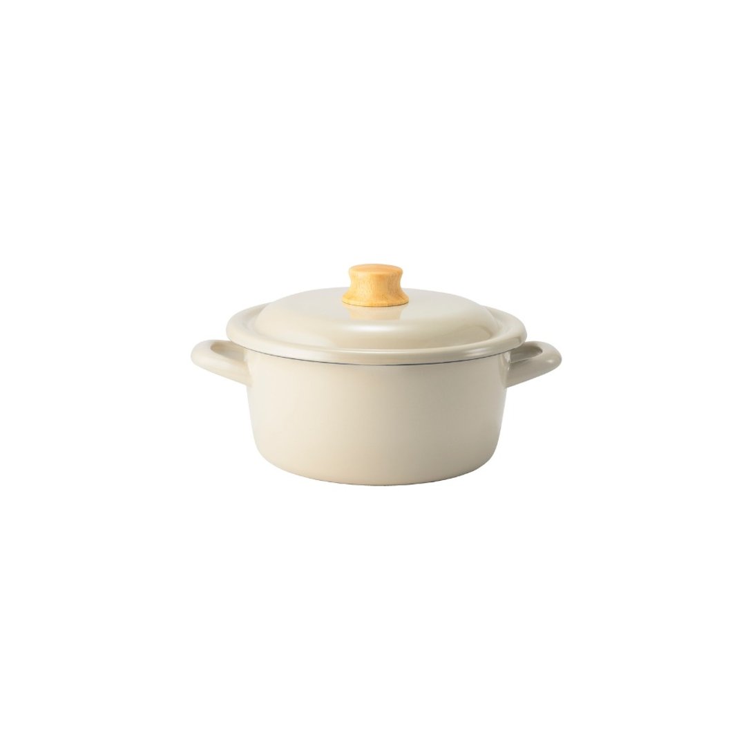 日本FUJIHORO Cotton Plus 系列 双耳附盖珐琅砂锅 20cm 暖米色 - 厨房用具 - 珐琅 白色