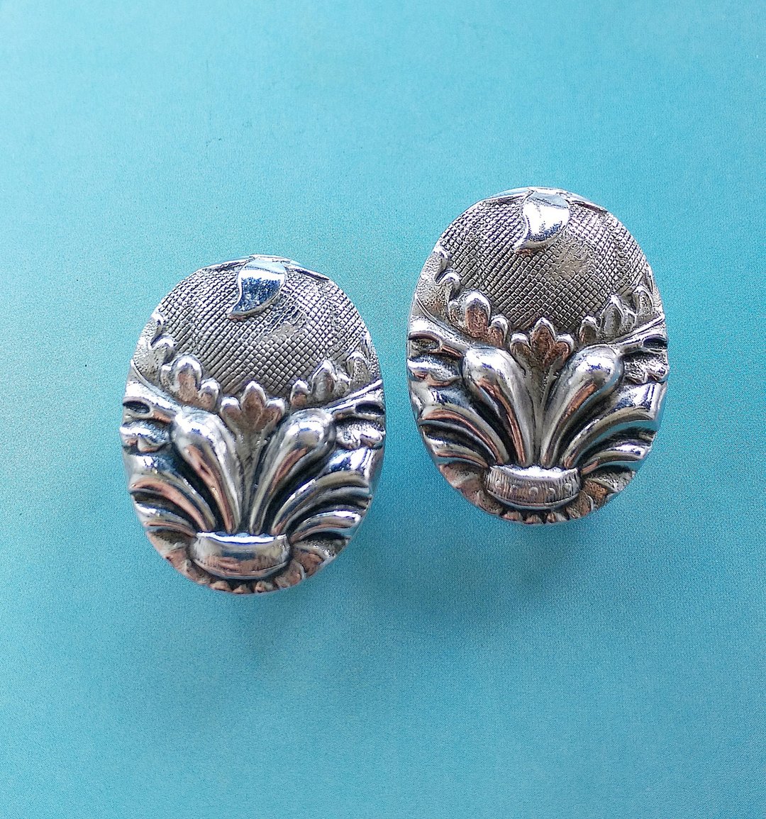 Vintage Jewelry 西洋古董饰品Whiting Davis 银色调 徽 夹式耳环 - 耳环/耳夹 - 其他材质 金色
