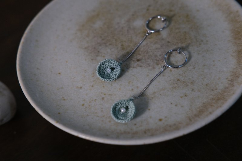 珍珠海 钩针耳环-长版 - 耳环/耳夹 - 棉．麻 