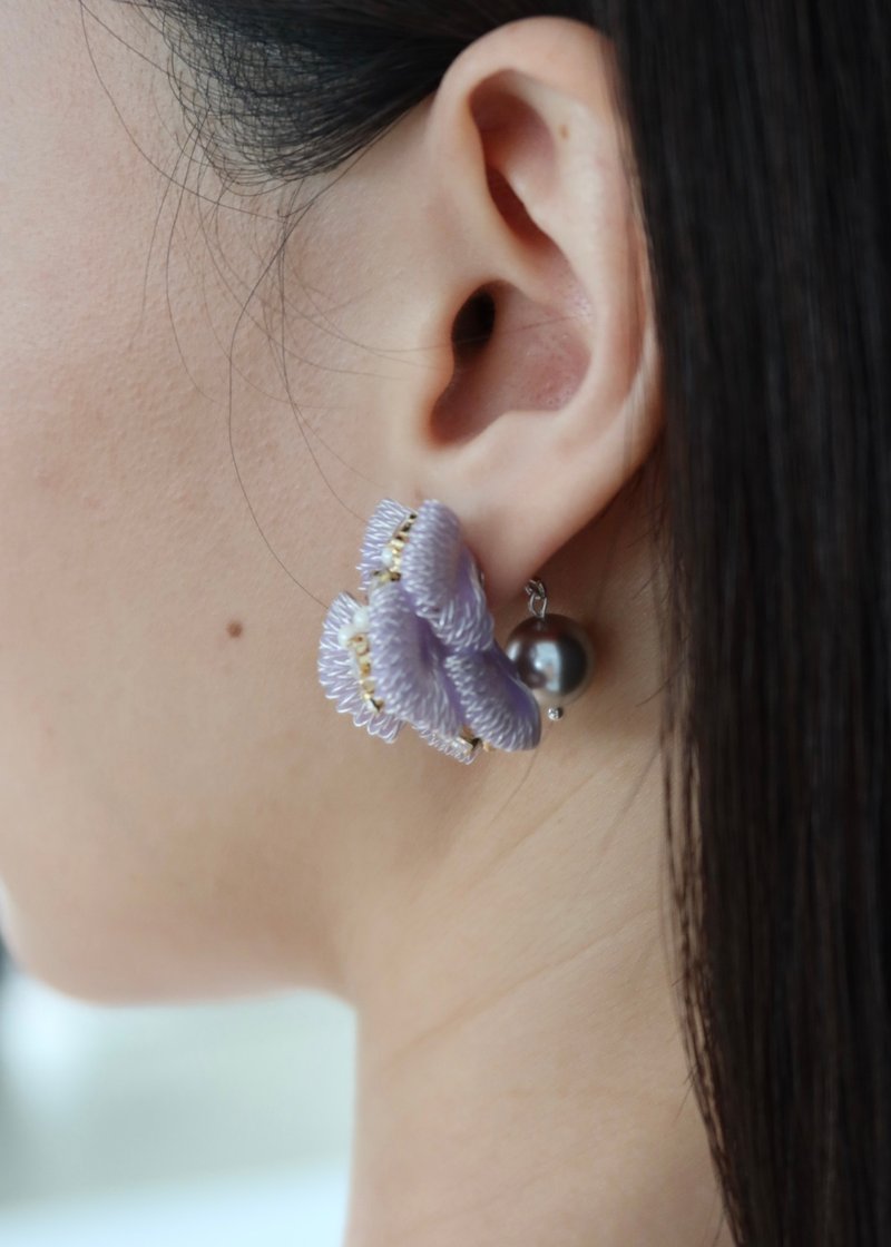 尼斯海滨漫步珍珠耳环/耳夹可 - 耳环/耳夹 - 纯银 紫色