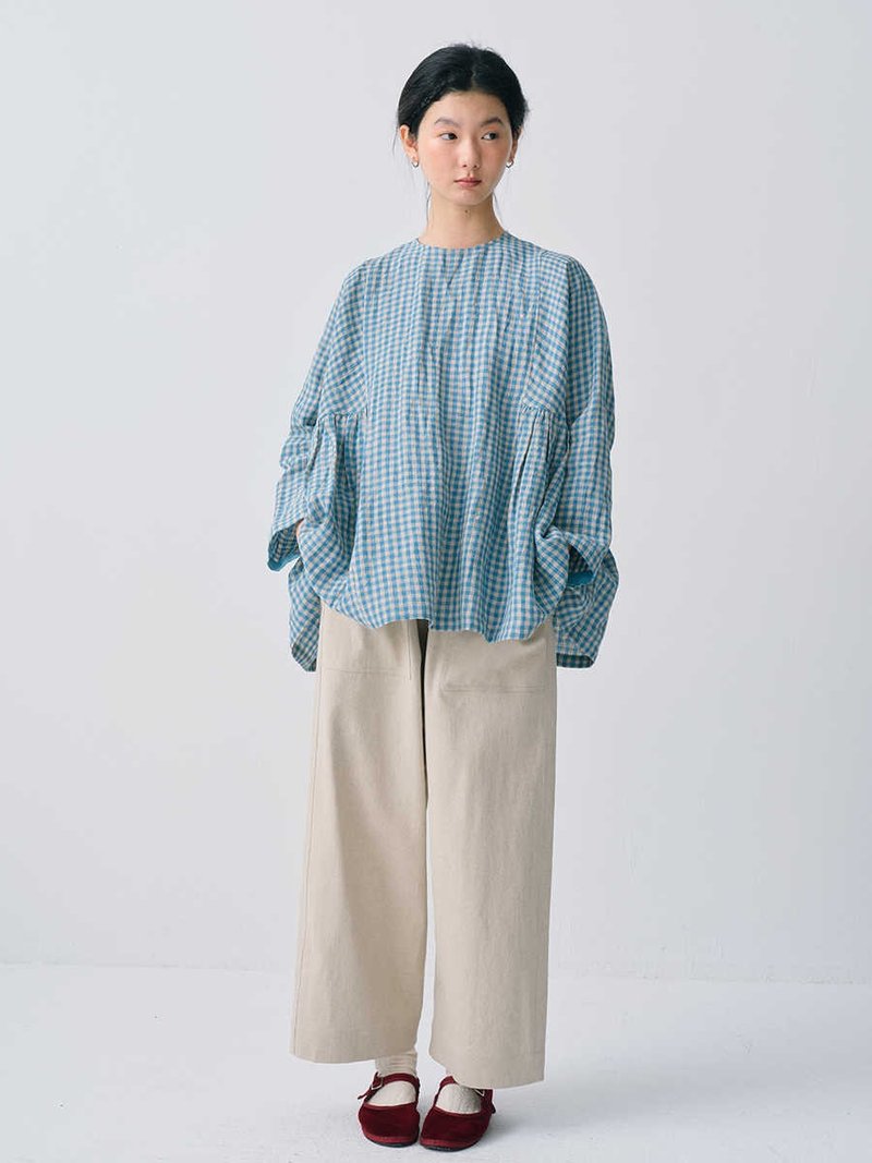 宽松百搭棉麻米色九分阔腿裤 - 女装长裤 - 棉．麻 黑色