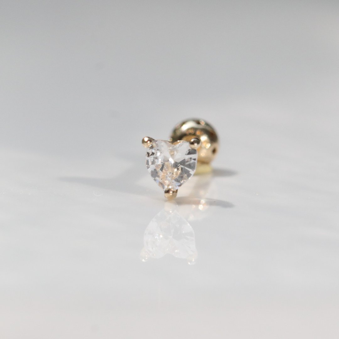 14K 爱心钻石锁珠耳环(单个)耳骨 耳窝 不退色 - 耳环/耳夹 - 贵金属 金色