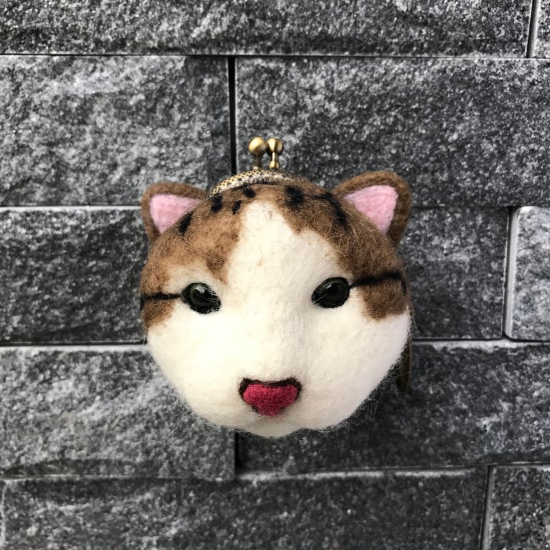 羊毛毡口金包“米克斯猫立体口金包” - 钥匙链/钥匙包 - 羊毛 橘色