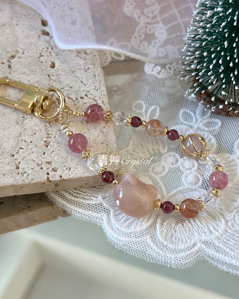 樱花猫猫x红色系 包包挂饰 - 手链/手环 - 水晶 