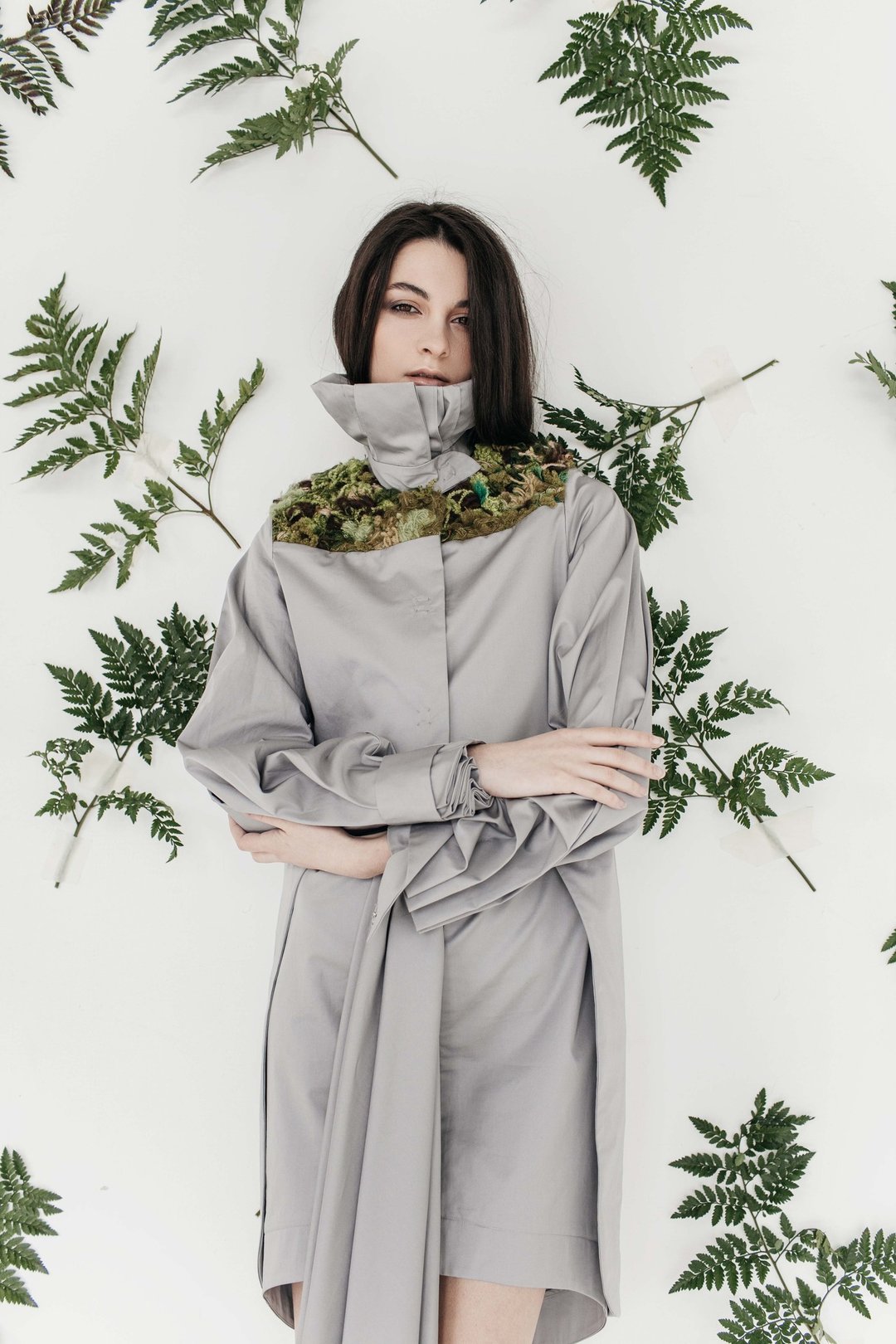 Moss embroidered Bryophyta jacket - 女装休闲/机能外套 - 棉 灰色