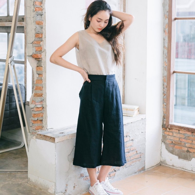 Culotte pants - Midnight Blue - 女装长裤 - 亚麻 蓝色