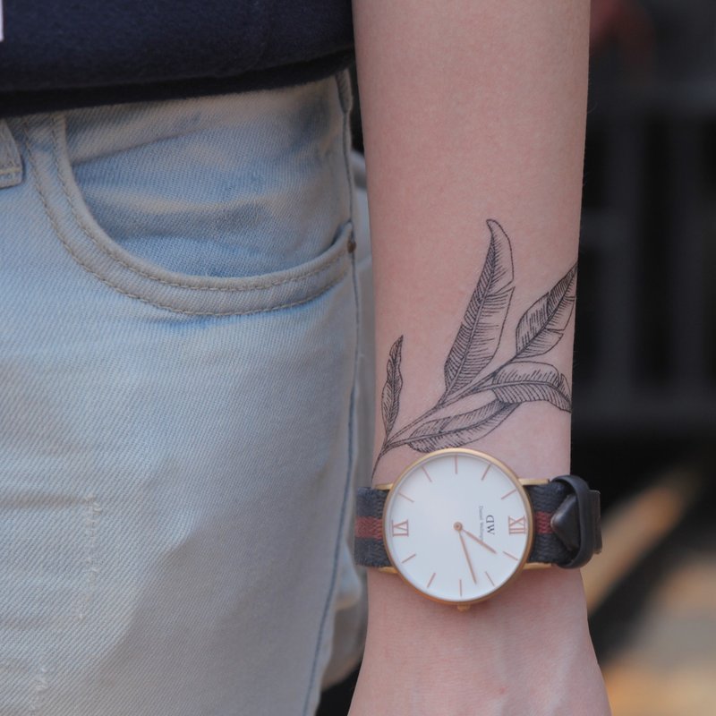 cottontatt leaves 叶子 手绘 纹身贴纸 - 纹身贴 - 其他材质 黑色