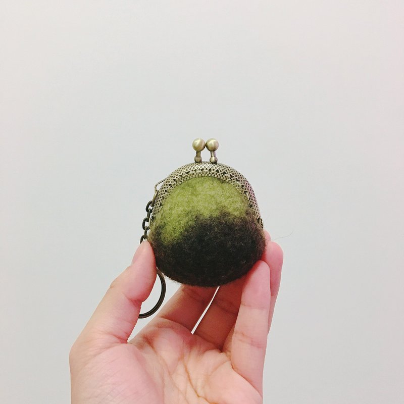 手工羊毛毡 抹茶巧克力 口金包 - 零钱包 - 羊毛 绿色
