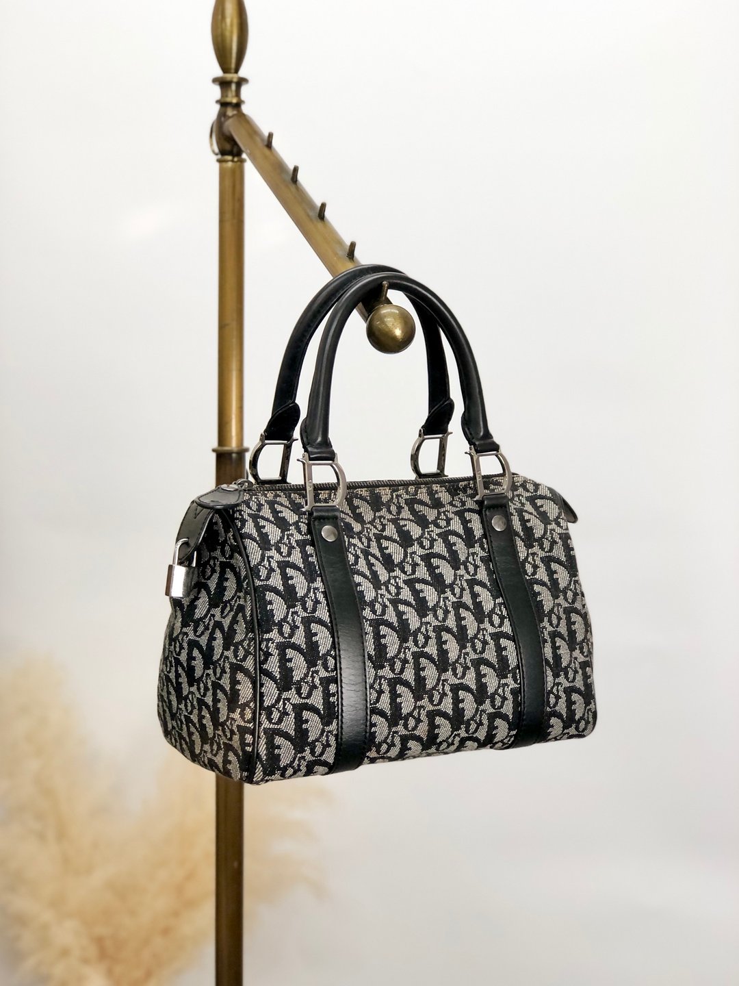 【日本直送，名牌二手包装】Christian Dior Christian Dior Trotter 手提包黑提花迷你波士顿 gyebye - 手提包/手提袋 - 棉 黑色