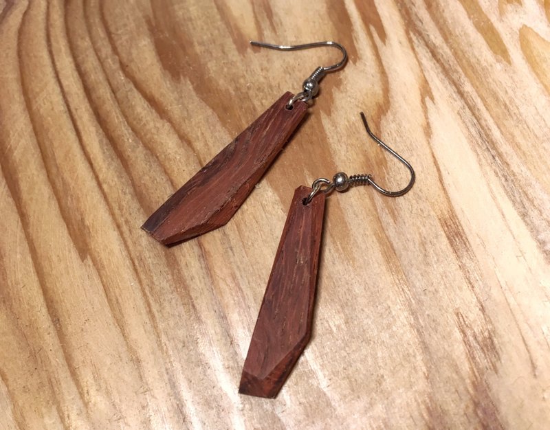 前世今生-旧木垂坠切面耳环 - 耳环/耳夹 - 木头 咖啡色
