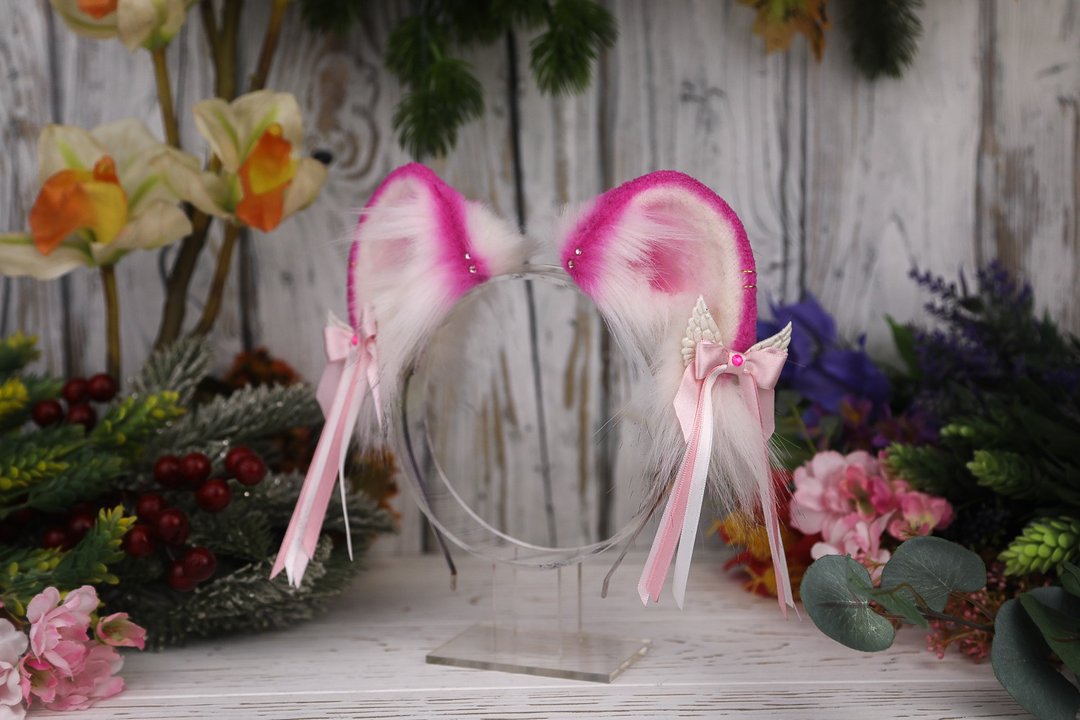 Pink Snow Leopard Ears Headband - 发饰 - 其他人造纤维 粉红色
