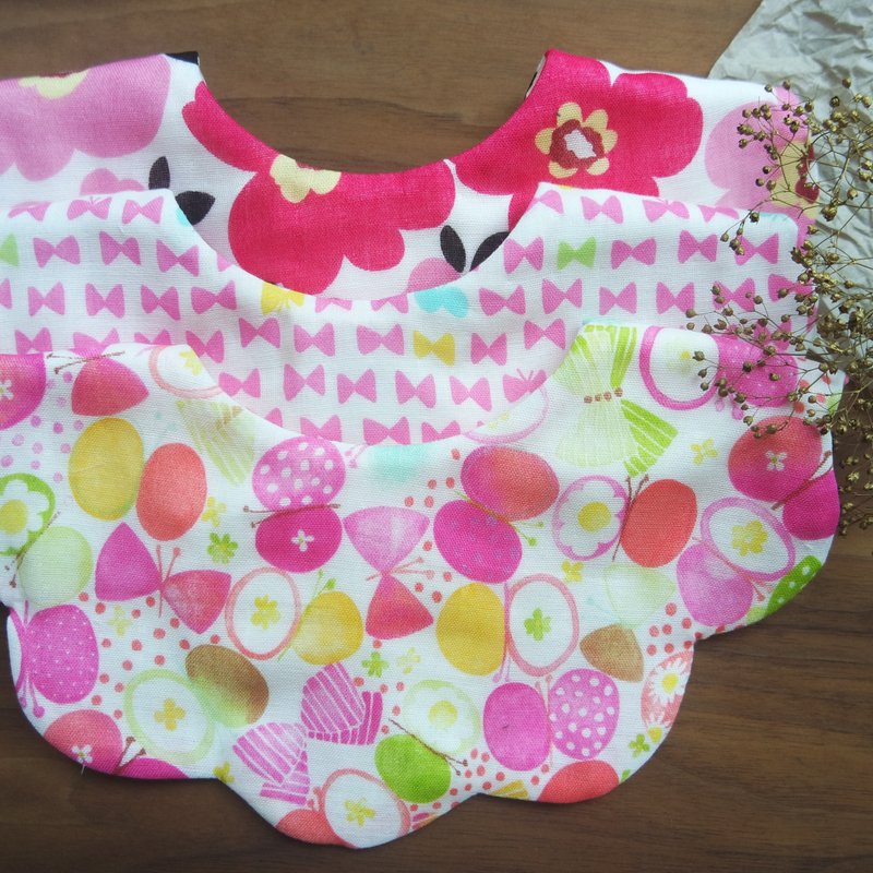 六重纱围兜组 / 弥月礼物 / 活泼桃粉色 (三入组) - 围嘴/口水巾 - 棉．麻 黑色