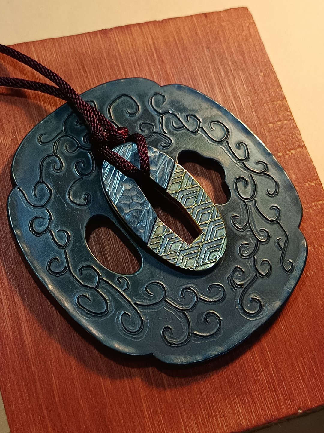 切羽项链 菱青海波纹 一线之隔款 日本刀装具饰品 - 项链 - 铜/黄铜 