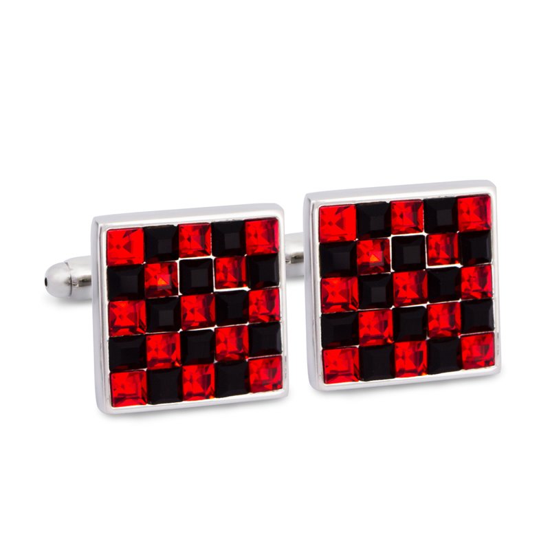 Red and Black checkered Crystal Cufflinks - 袖扣 - 其他材质 红色