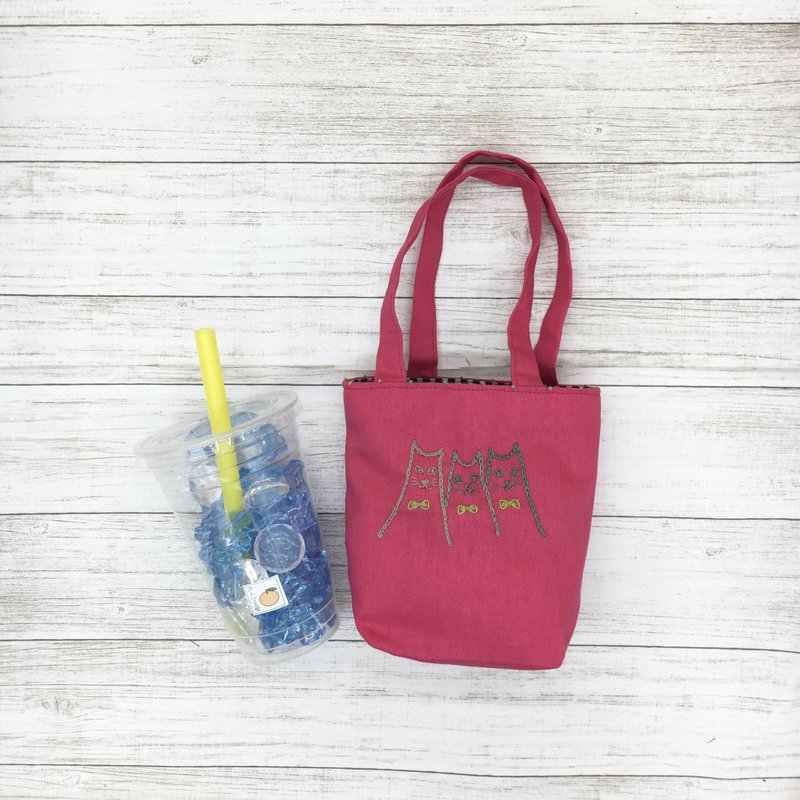 カフェバッグ　3匹の猫 - 手提包/手提袋 - 棉．麻 粉红色