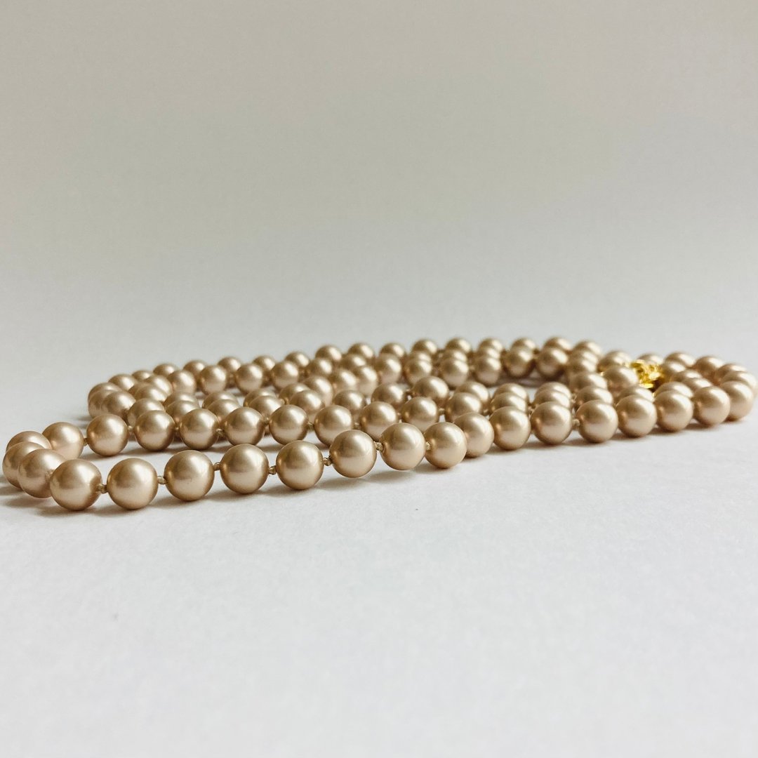 仿玻璃珍珠 2Way 全结项链 / 8mm 约 100cm / 沙色 / G / made in japan - 项链 - 玻璃 金色