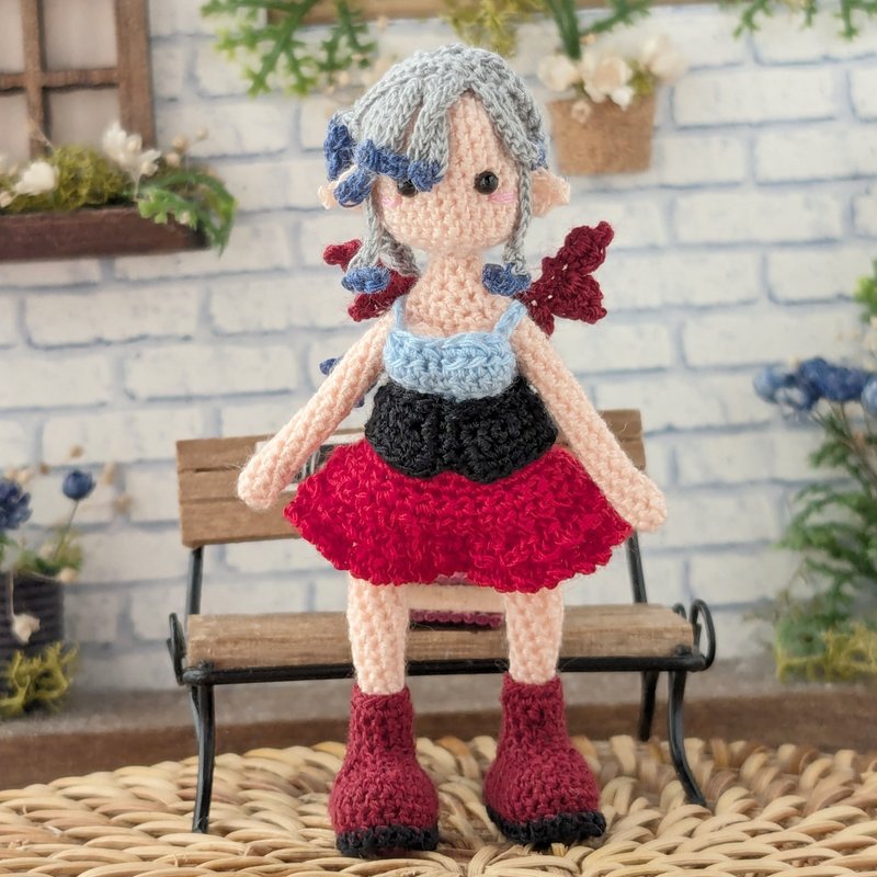 钩针娃娃/ amigurumi /钥匙链/ 恶魔女孩/玩偶【接单订制】 - 玩偶/公仔 - 聚酯纤维 黑色