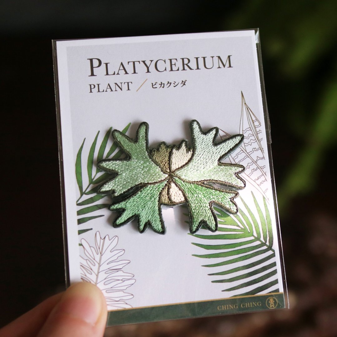 细菌鹿角蕨徽章 - 刺绣布章 - 别针款 - 植物饰品配件 - 徽章/别针 - 绣线 绿色