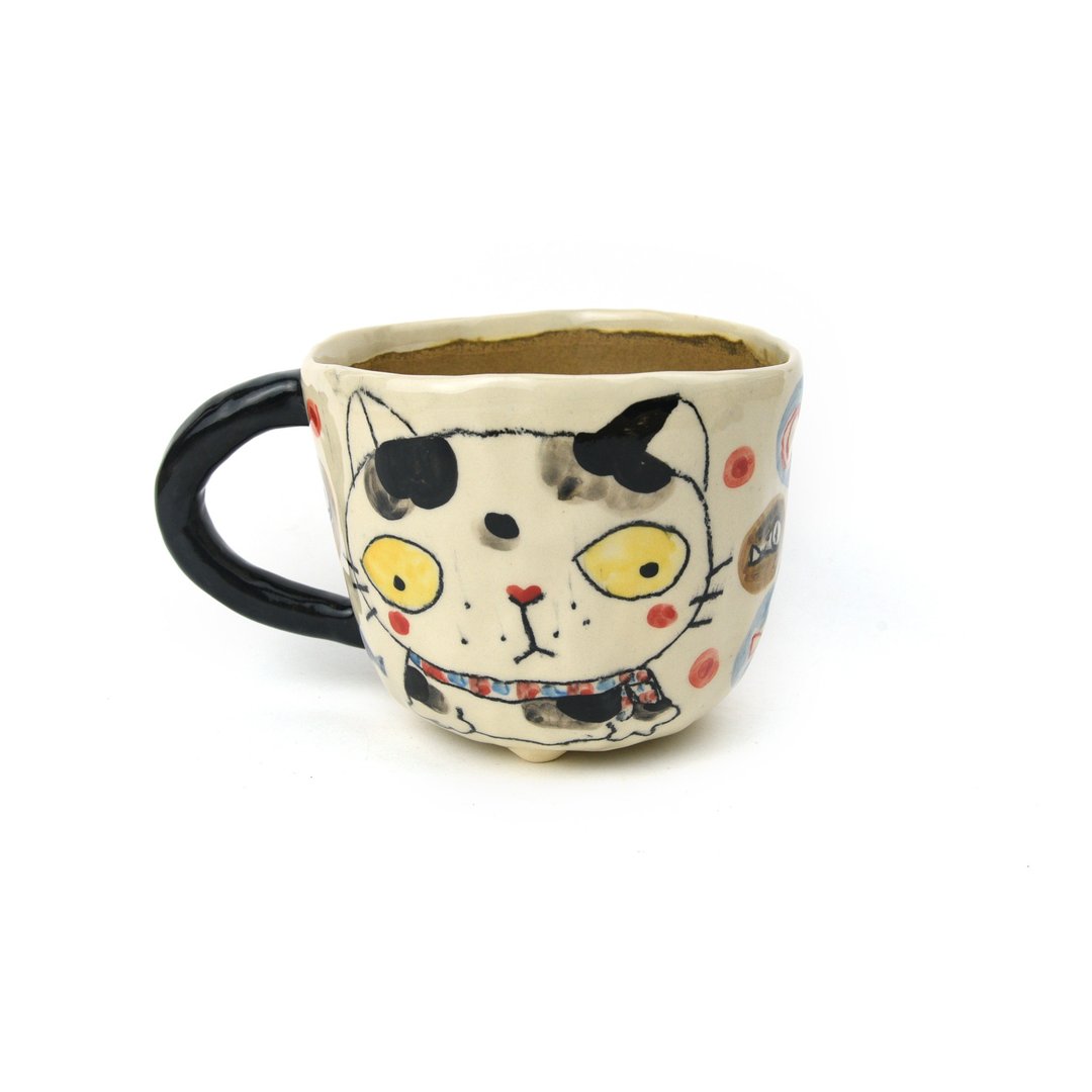 Nice Little Clay 手工大马克杯 可爱猫 0103-65 - 咖啡杯/马克杯 - 陶 白色