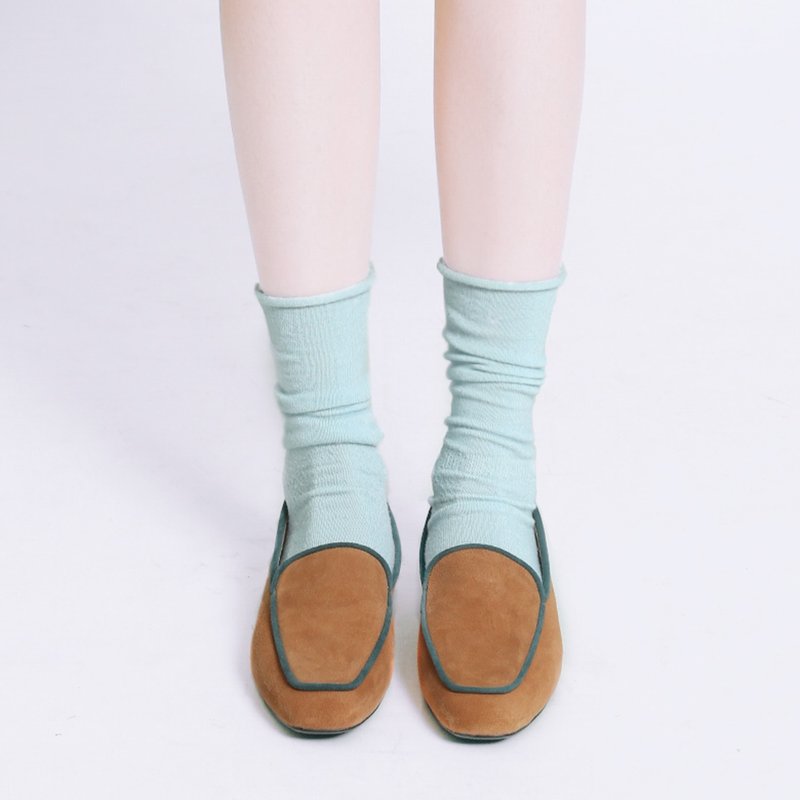 轻盈慕斯足感!丝绒滚边小方头便鞋 铬黄 MIT 全真皮 - 女款休闲鞋 - 真皮 咖啡色