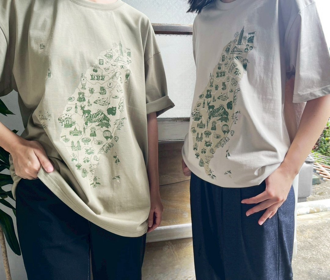 台湾地图T-shirt - 厚磅舒适纯棉T 手工双色套印 细腻景点插画 - 其他 - 棉 