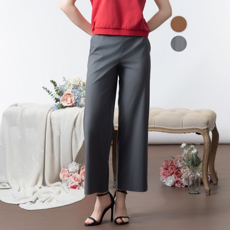 【MEDUSA】简约宽版天丝棉修饰直筒裤 - 2色(M-XL) | 女宽裤 - 女装长裤 - 棉．麻 灰色