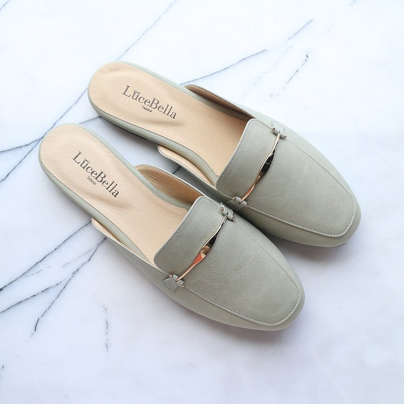 【亚当之书】全真皮穆勒鞋-粉湖绿 - 男女凉鞋 - 真皮 绿色